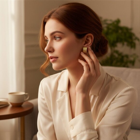 Christian Dior Vintage Gold Woven Modernist Design Clip Style Statement Earring - Picture 1 of 7